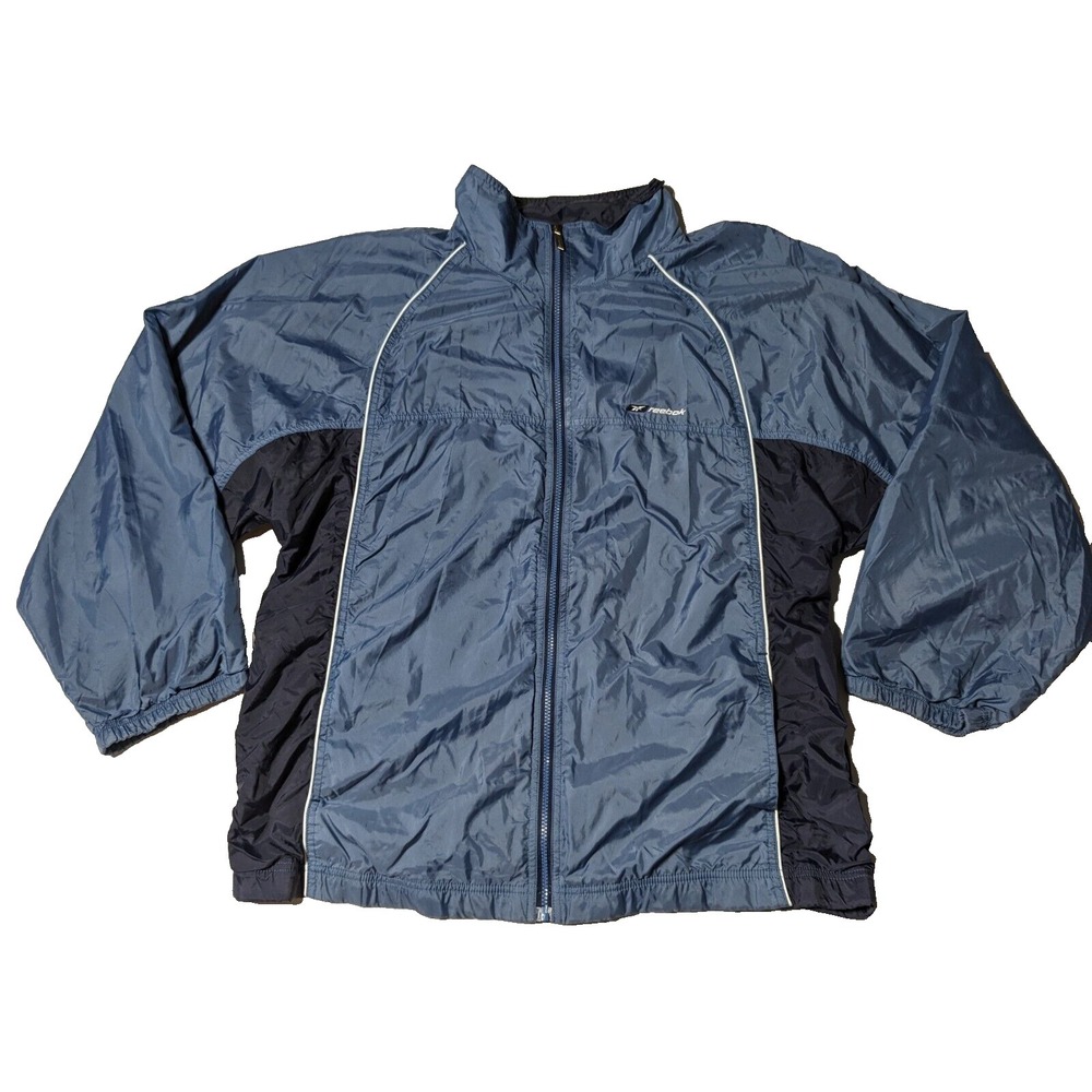 VTG 90s REEBOK Men XL Blue‎ Nylon Full Zip Lined Windbreaker Jacket